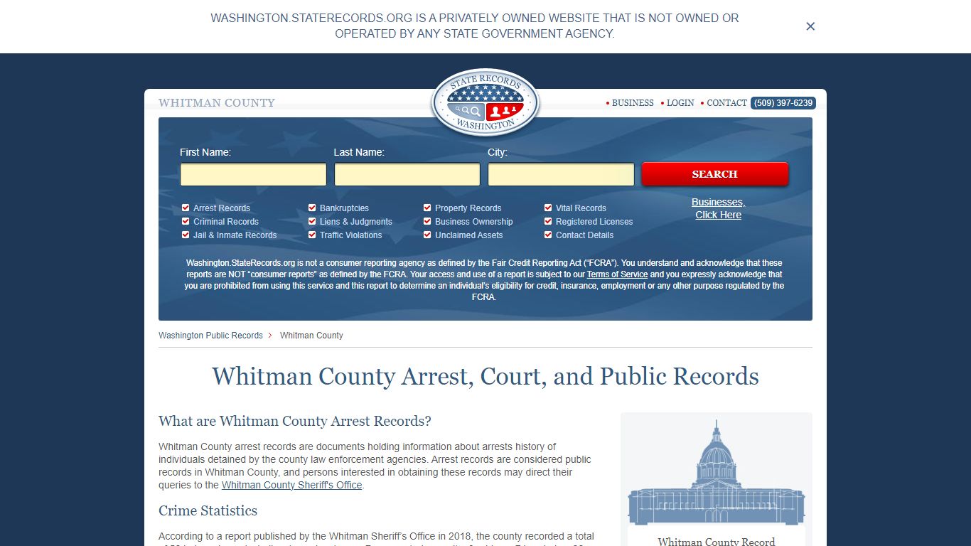 Whitman County Arrest, Court, and Public Records